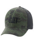 Night Camo Coloured Caterpillar Raised Logo Cap on white background 