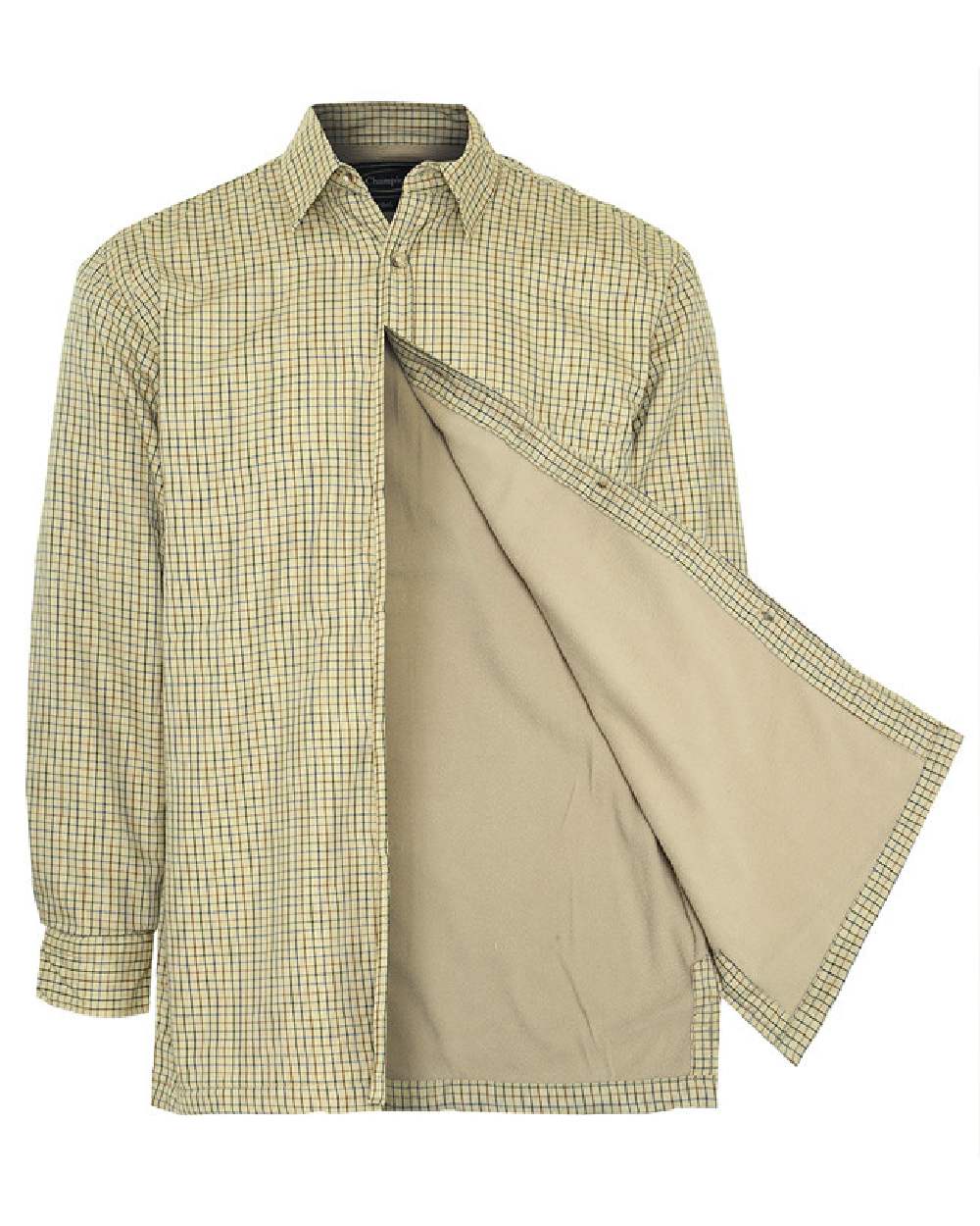 Beige Stone coloured Champion Cartmel Micro Fleece Lined Tattersall Shirt on white background 