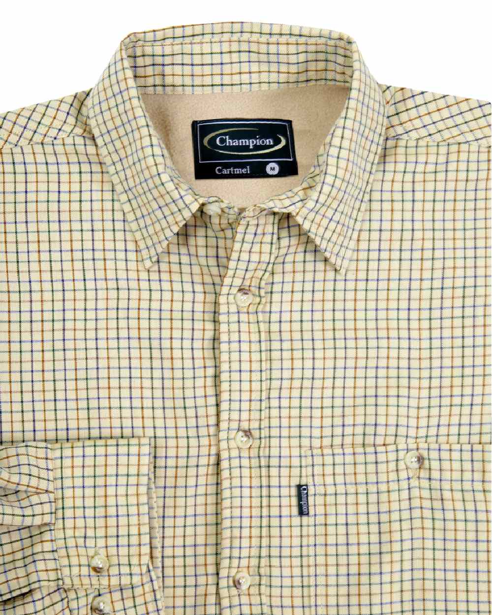 Beige Stone coloured Champion Cartmel Micro Fleece Lined Tattersall Shirt on white background 