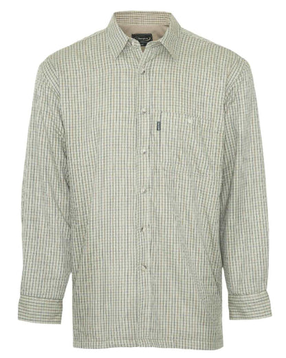 Green Olive coloured Champion Cartmel Micro Fleece Lined Tattersall Shirt on white background 