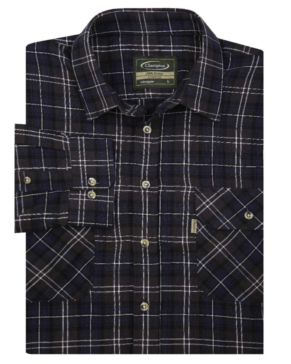 Blue coloured Champion Kilbeggan Tartan Shirt on white background 
