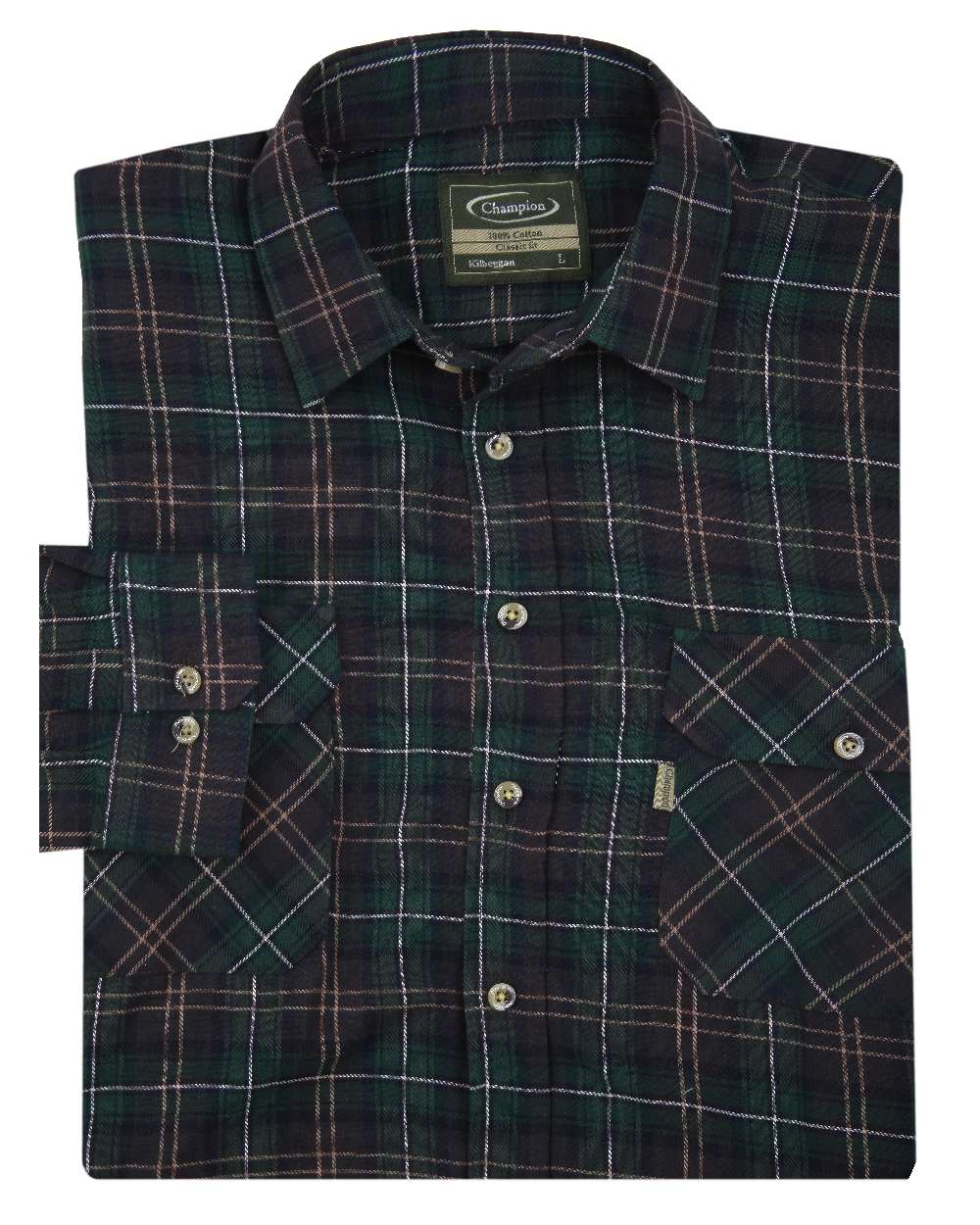 Green coloured Champion Kilbeggan Tartan Shirt on white background 