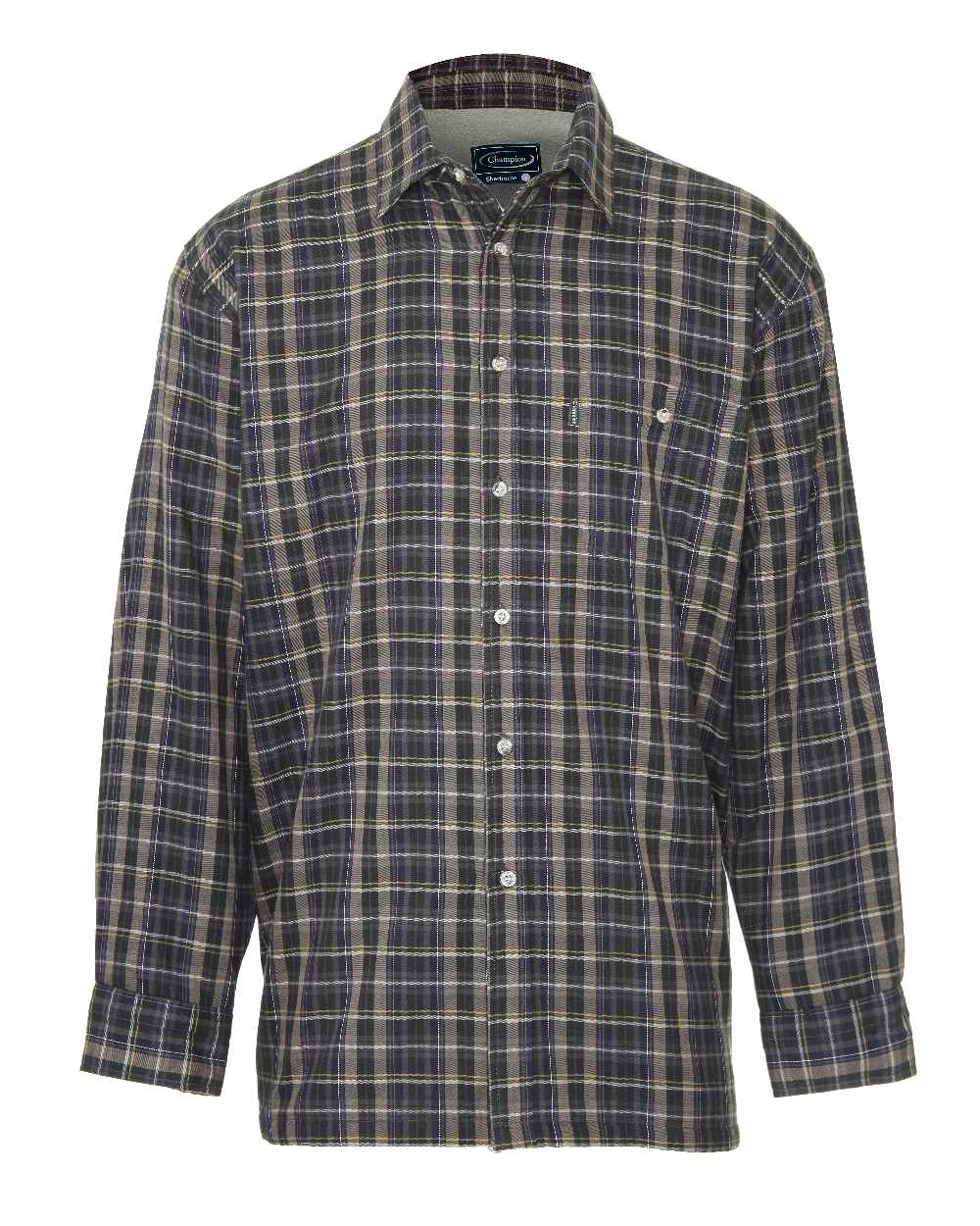 Olive coloured Champion Sherborne Fleece Lined Shirt on white background
