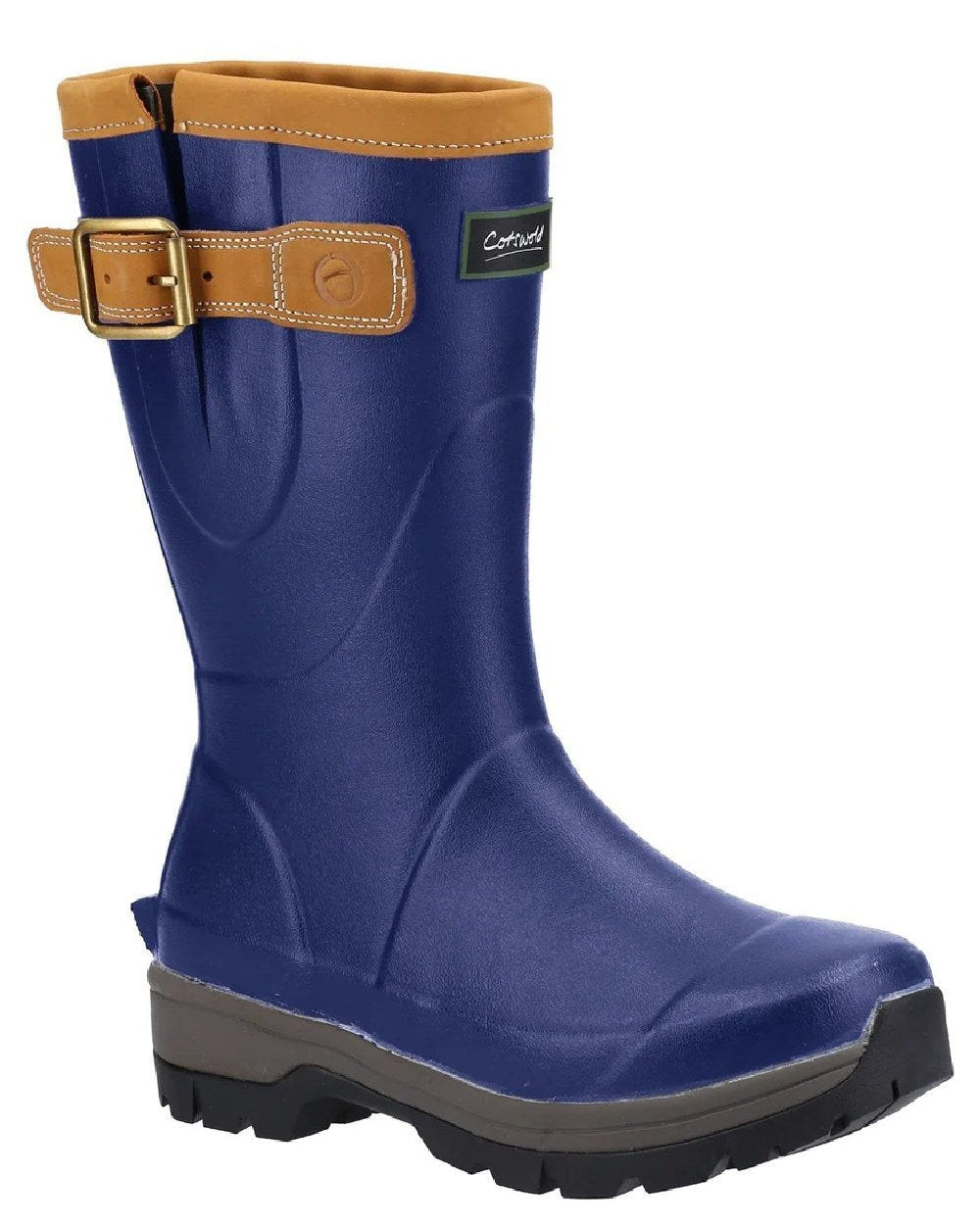 Navy Coloured Cotswold Stratus Short Wellingtons on white background 