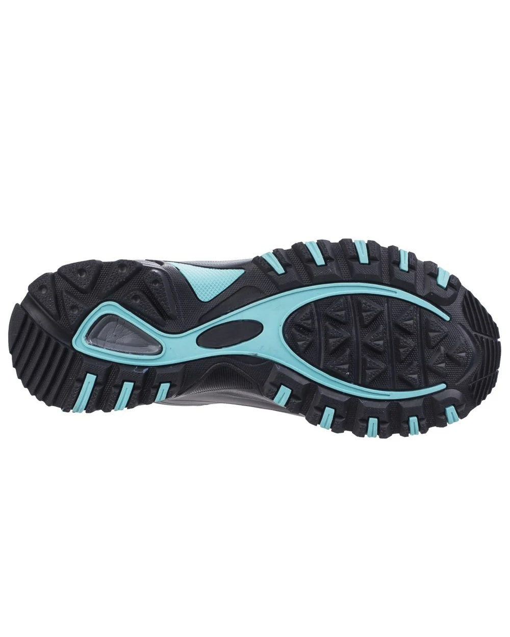 Grey/Black/Aqua coloured Cotswold Womens Abbeydale Low Hiking Shoes on white background 