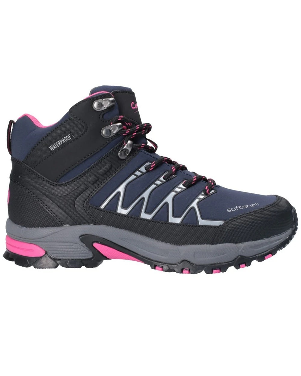 Black/Fuchsia coloured Cotswold Womens Abbeydale Mid Hiking Boots on white background 