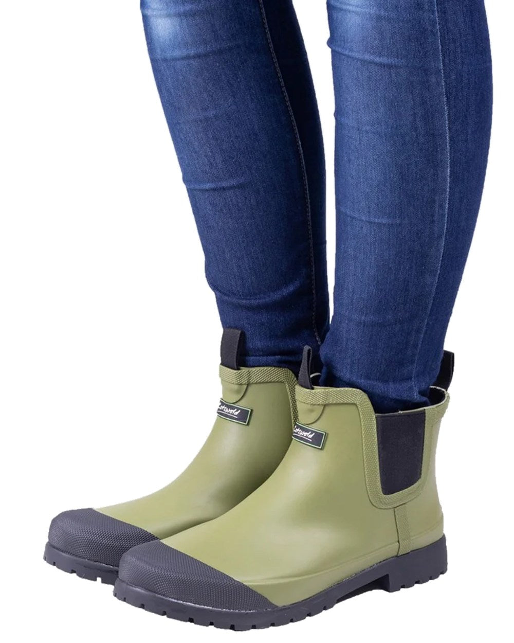 Green coloured Cotswold Womens Blenheim Waterproof Ankle Boots on white background 