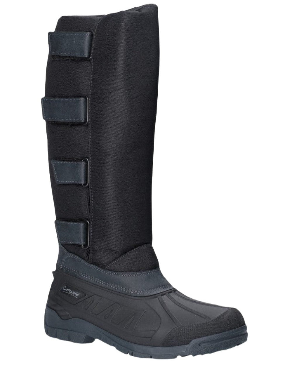 Black coloured Cotswold Womens Kemble Short Wellingtons on white background 