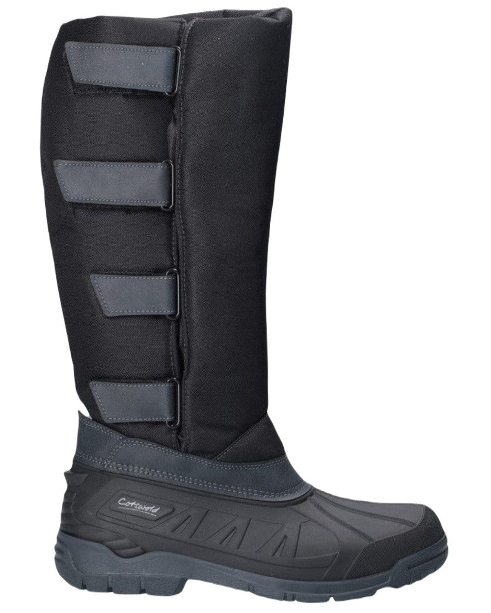 Black coloured Cotswold Womens Kemble Short Wellingtons on white background 