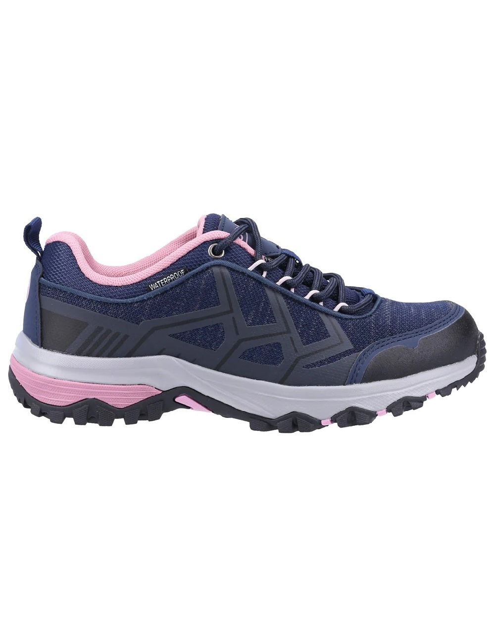 Navy coloured Cotswold Womens Wychwood Recycled Walking Shoes on white background 