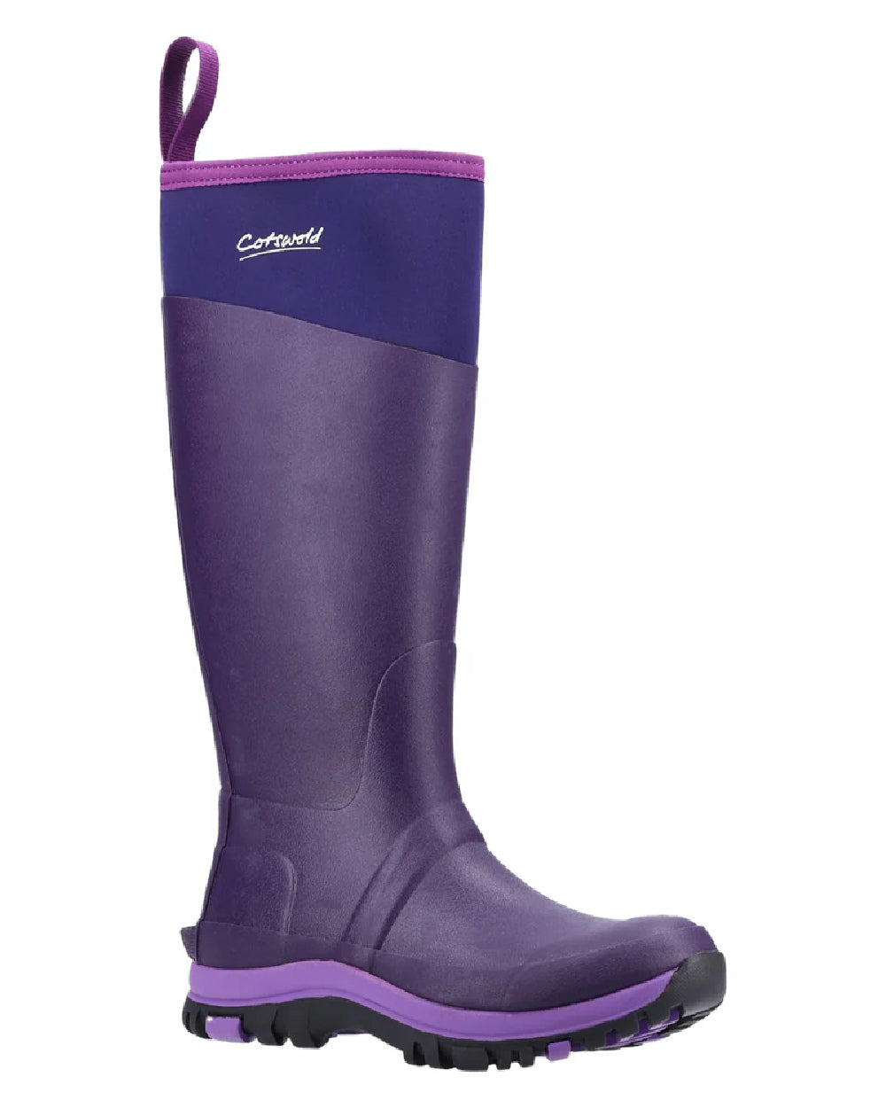 Purple coloured Cotswold Womens Wentworth Wellingtons on white background 