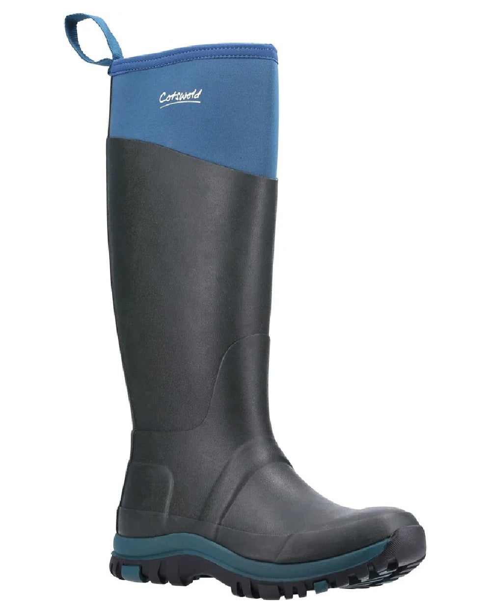 Turquoise coloured Cotswold Womens Wentworth Wellingtons on white background 