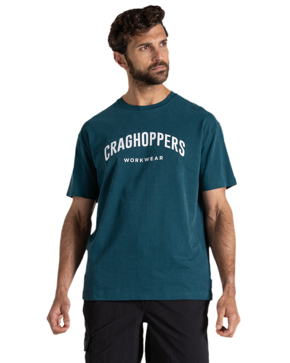 Dark Aegean Blue Coloured Craghoppers Expert Mens Batley Workwear T-Shirt on white background 
