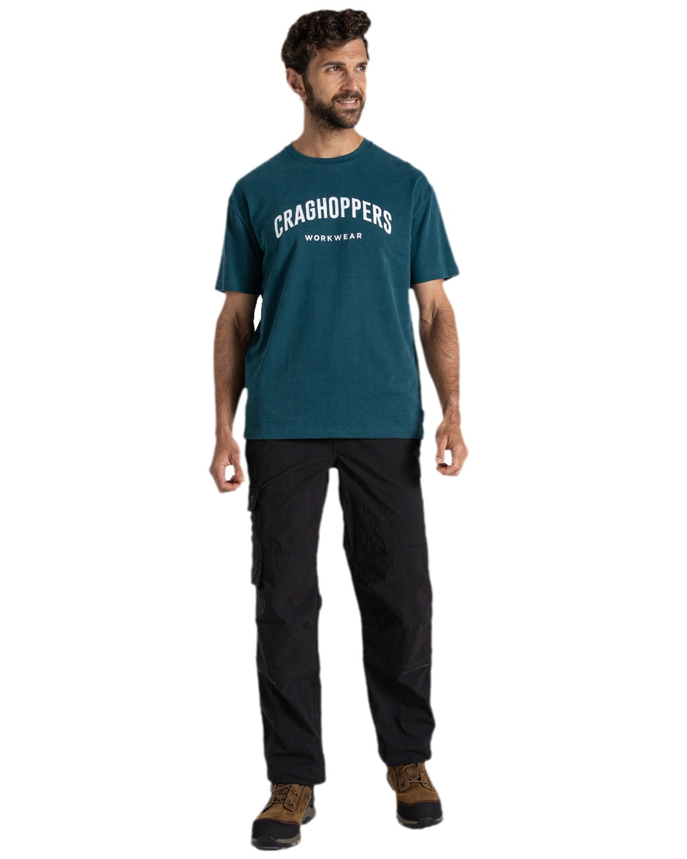 Dark Aegean Blue Coloured Craghoppers Expert Mens Batley Workwear T-Shirt on white background 