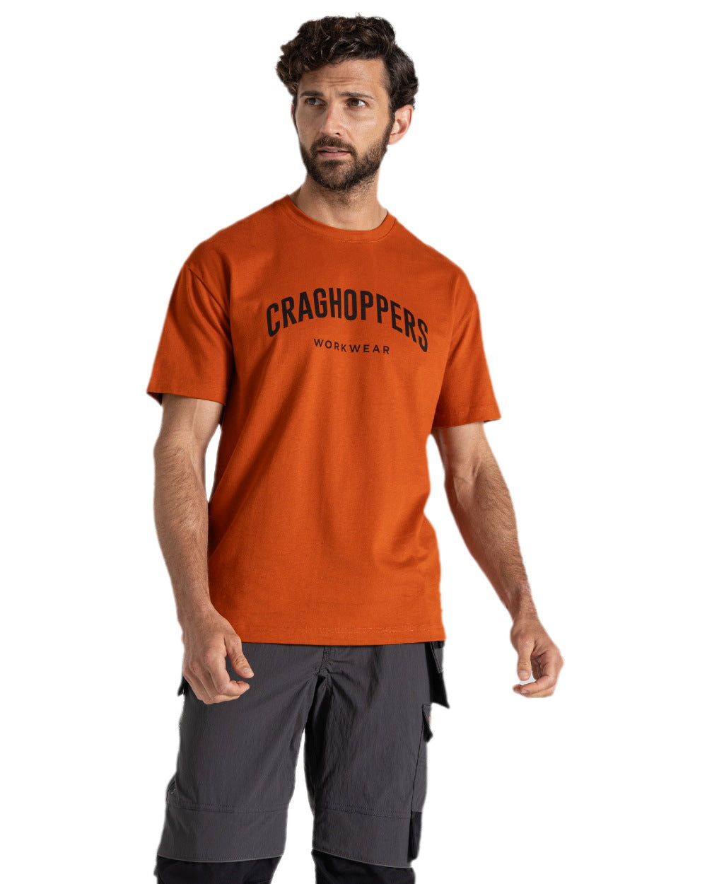 Potters Clay Coloured Craghoppers Expert Mens Batley Workwear T-Shirt on white background 