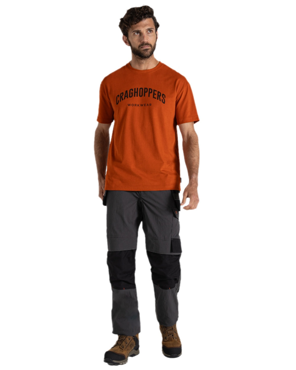 Potters Clay Coloured Craghoppers Expert Mens Batley Workwear T-Shirt on white background 