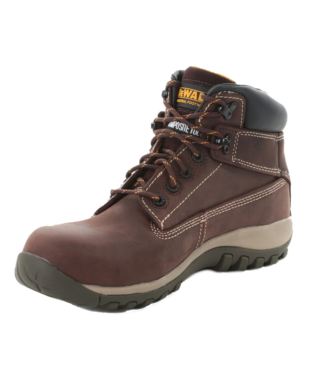 Brown Coloured DeWalt Hammer Non-Metallic Safety Boot on white background 