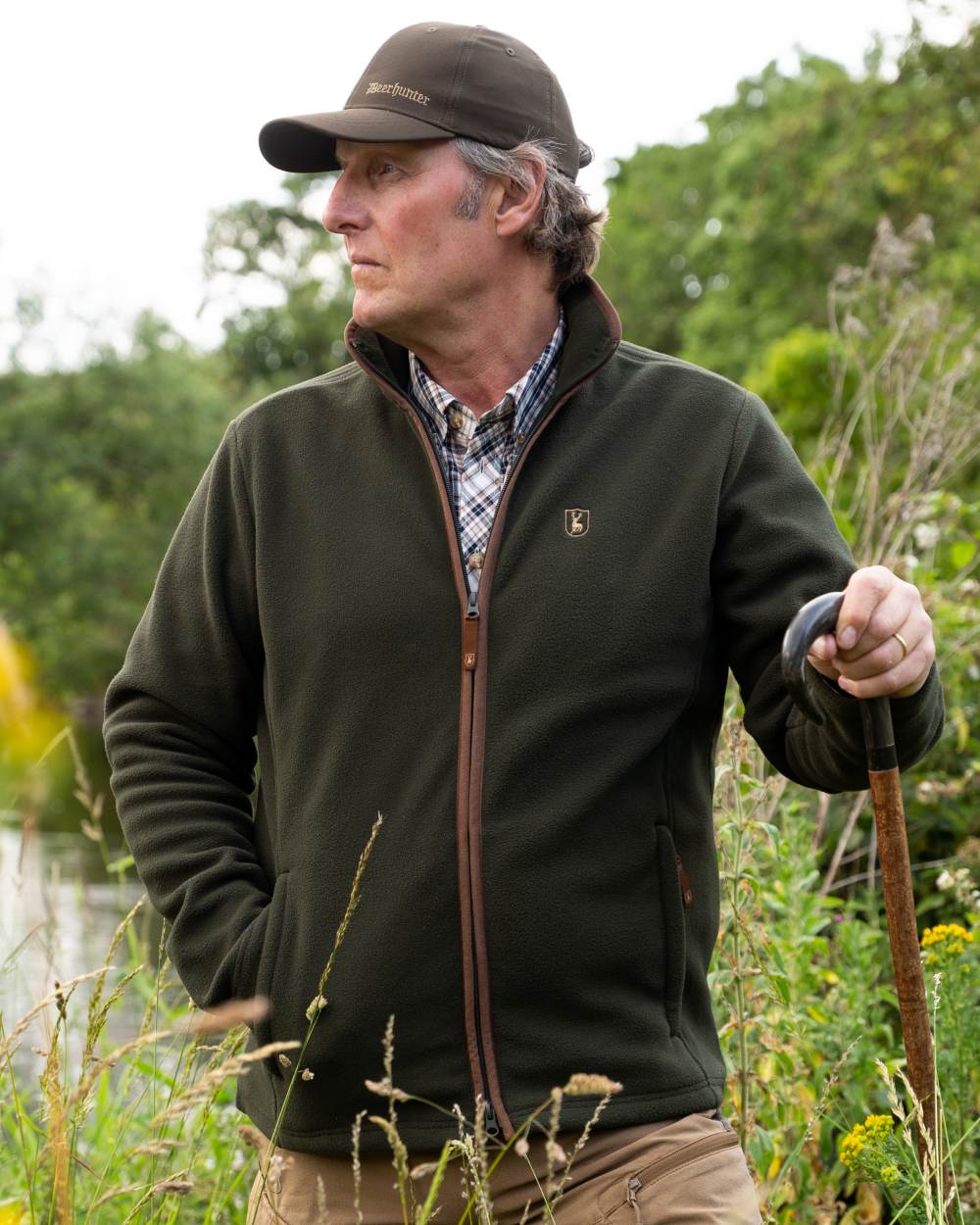 Forest Ember coloured Deerhunter Mens Cumbria Fleece Jacket on forest background 