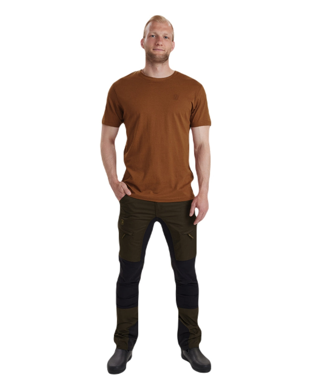 Burnt Orange coloured Deerhunter Easton T-Shirt on white background 