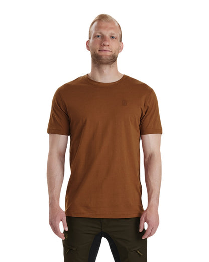 Burnt Orange coloured Deerhunter Easton T-Shirt on white background 