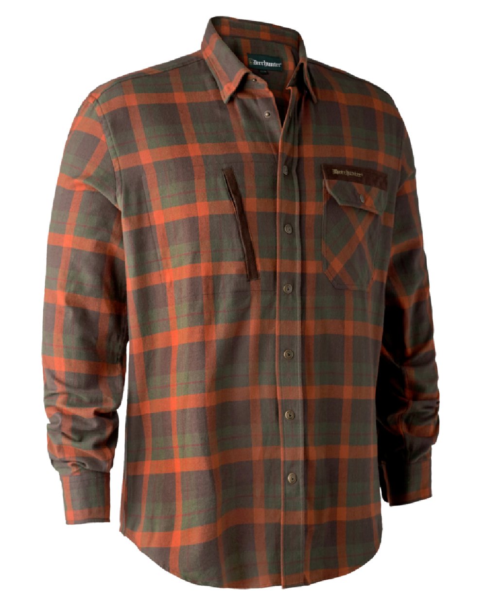 Orange Check coloured Deerhunter Ethan Check Shirt on white background 