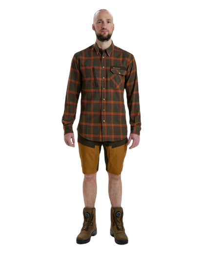 Orange Check coloured Deerhunter Ethan Check Shirt on white background 