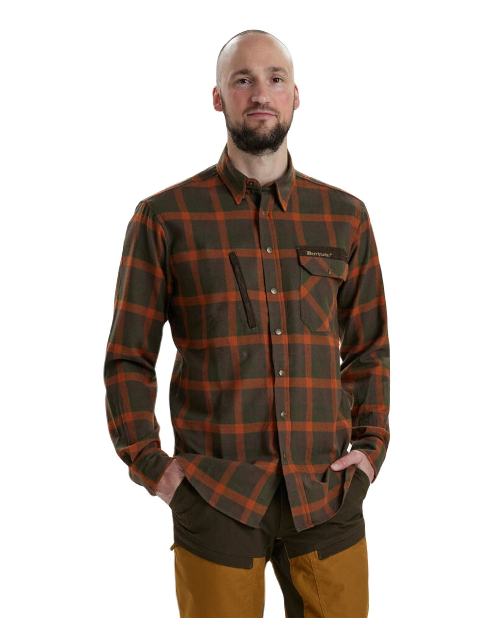 Orange Check coloured Deerhunter Ethan Check Shirt on white background 