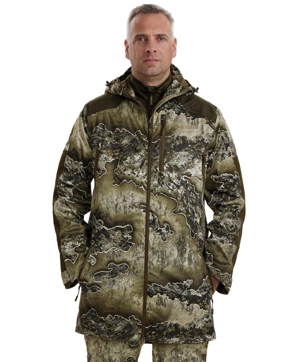 Realtree Excape coloured Deerhunter Excape Waterproof Rain Jacket on white background 