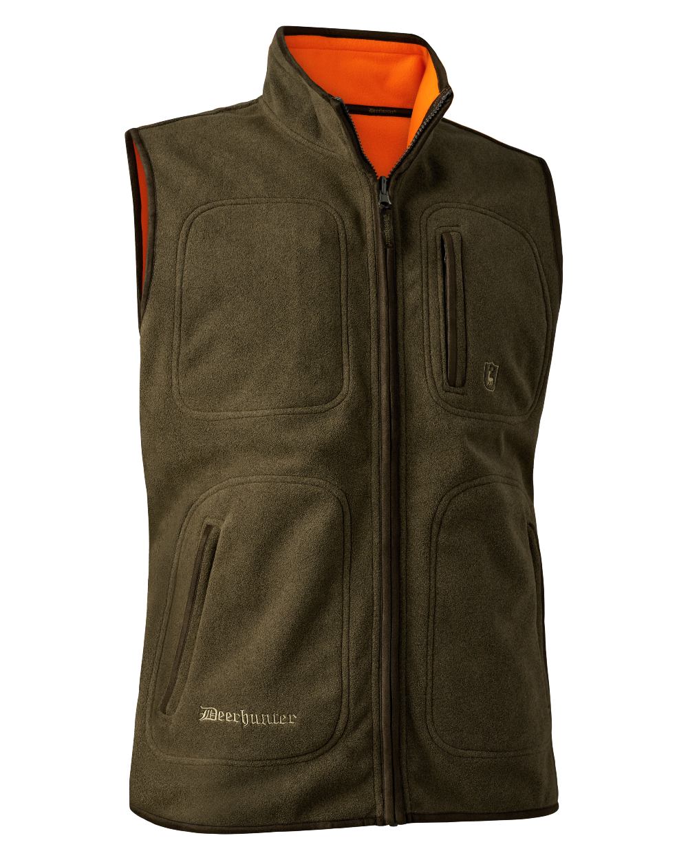 Safety Orange coloured Deerhunter Gamekeeper Reversible Fleece Waistcoat on white background 