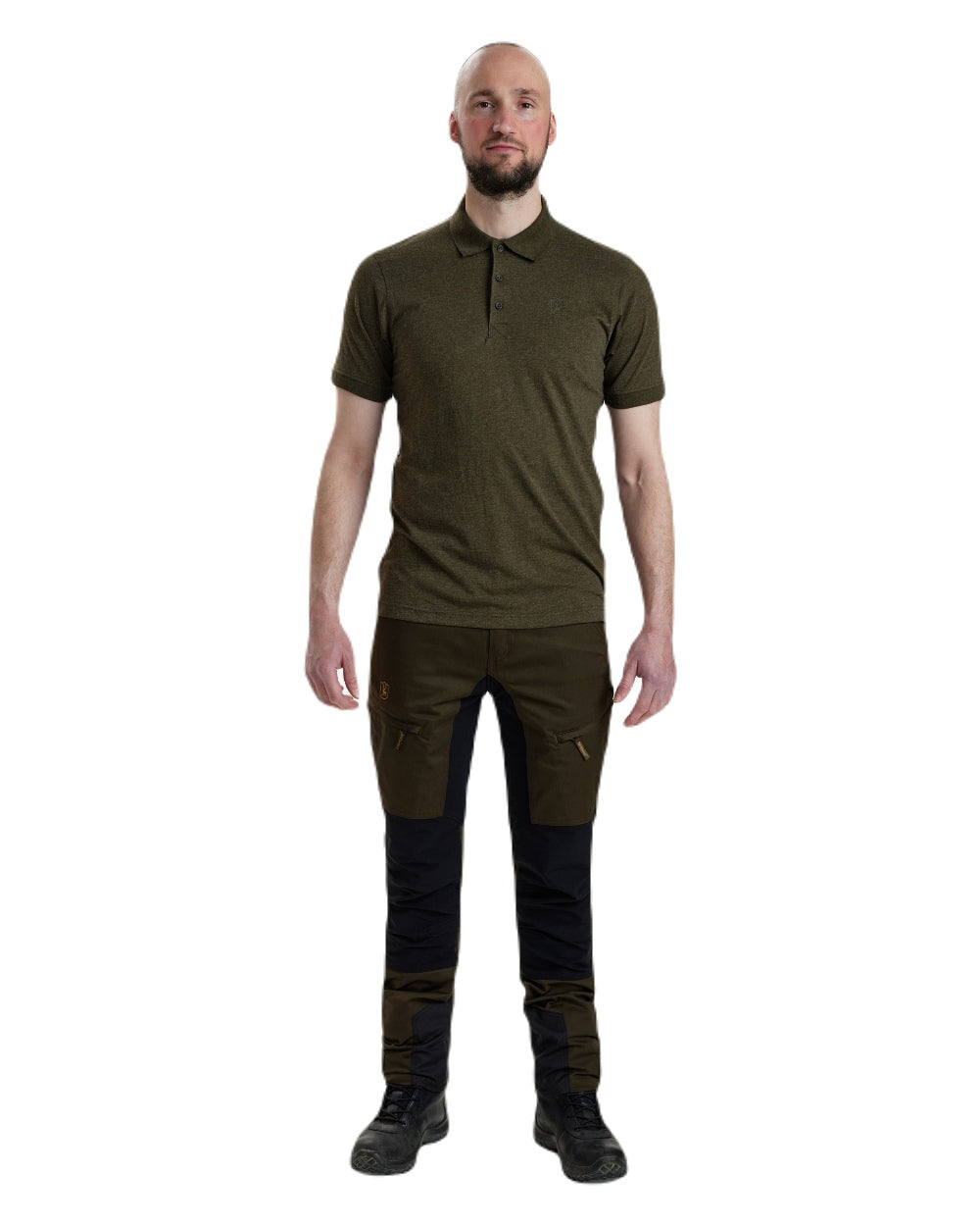 Adventure Green Melange coloured Deerhunter Gunnar Polo Shirt on white background