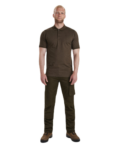 Brown Leaf Melange coloured Deerhunter Gunnar Polo Shirt on white background 