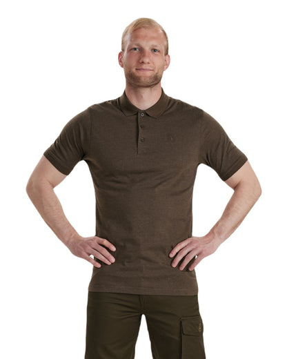 Brown Leaf Melange coloured Deerhunter Gunnar Polo Shirt on white background 