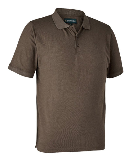 Brown Leaf Melange coloured Deerhunter Gunnar Polo Shirt on white background 