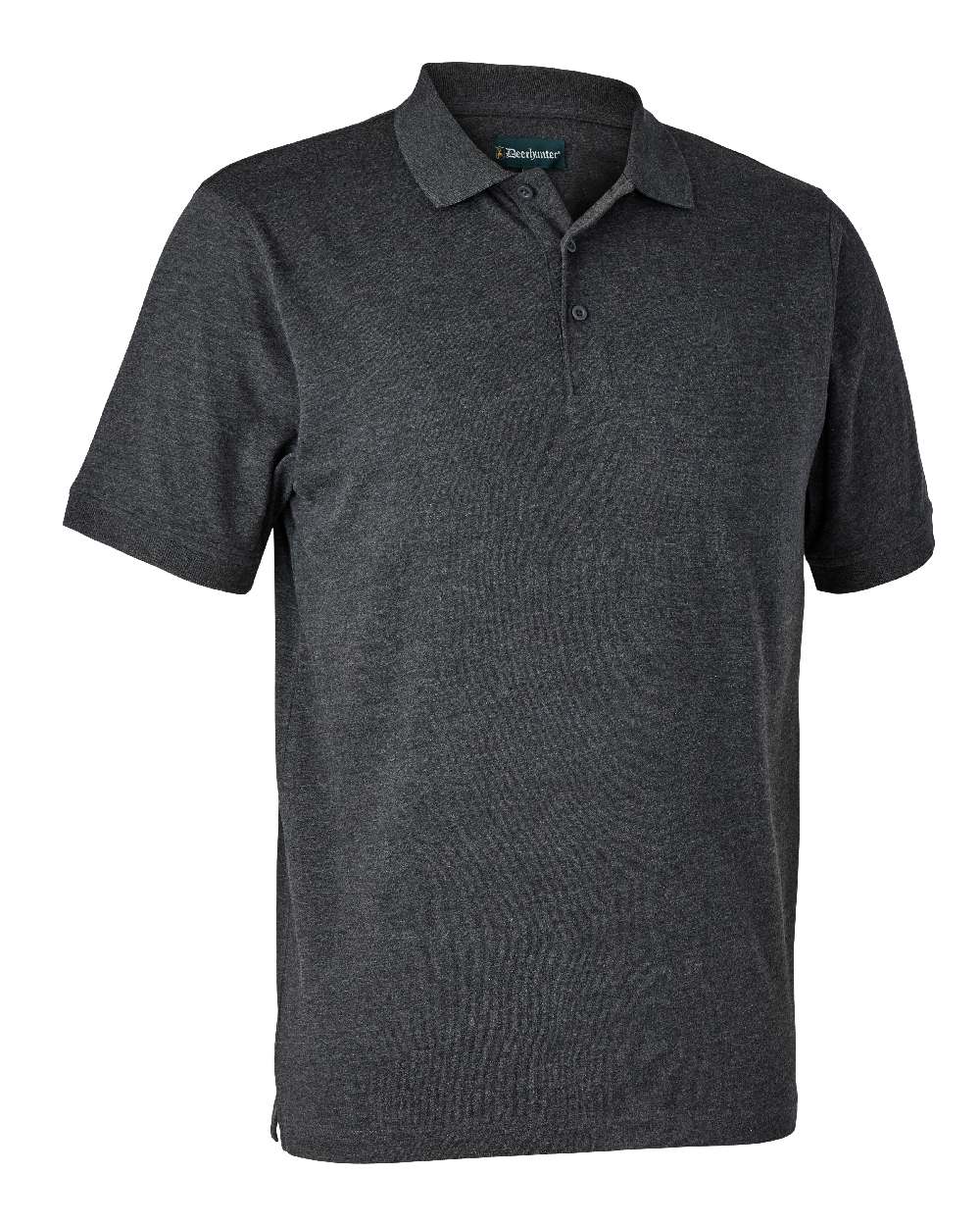 Dark Grey Melange coloured Deerhunter Gunnar Polo Shirt on white background 