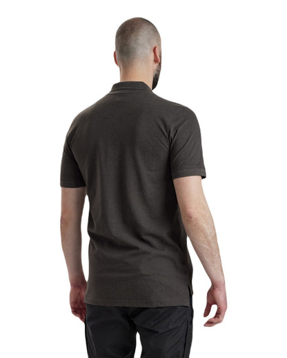 Dark Grey Melange Deerhunter Harris Polo Shirt on white background 