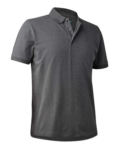 Dark Grey Melange Deerhunter Harris Polo Shirt on white background 