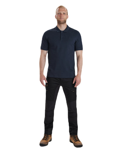 Dark Blue Deerhunter Harris Polo Shirt on white background 