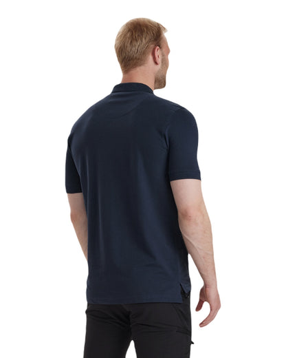 Dark Blue Deerhunter Harris Polo Shirt on white background 