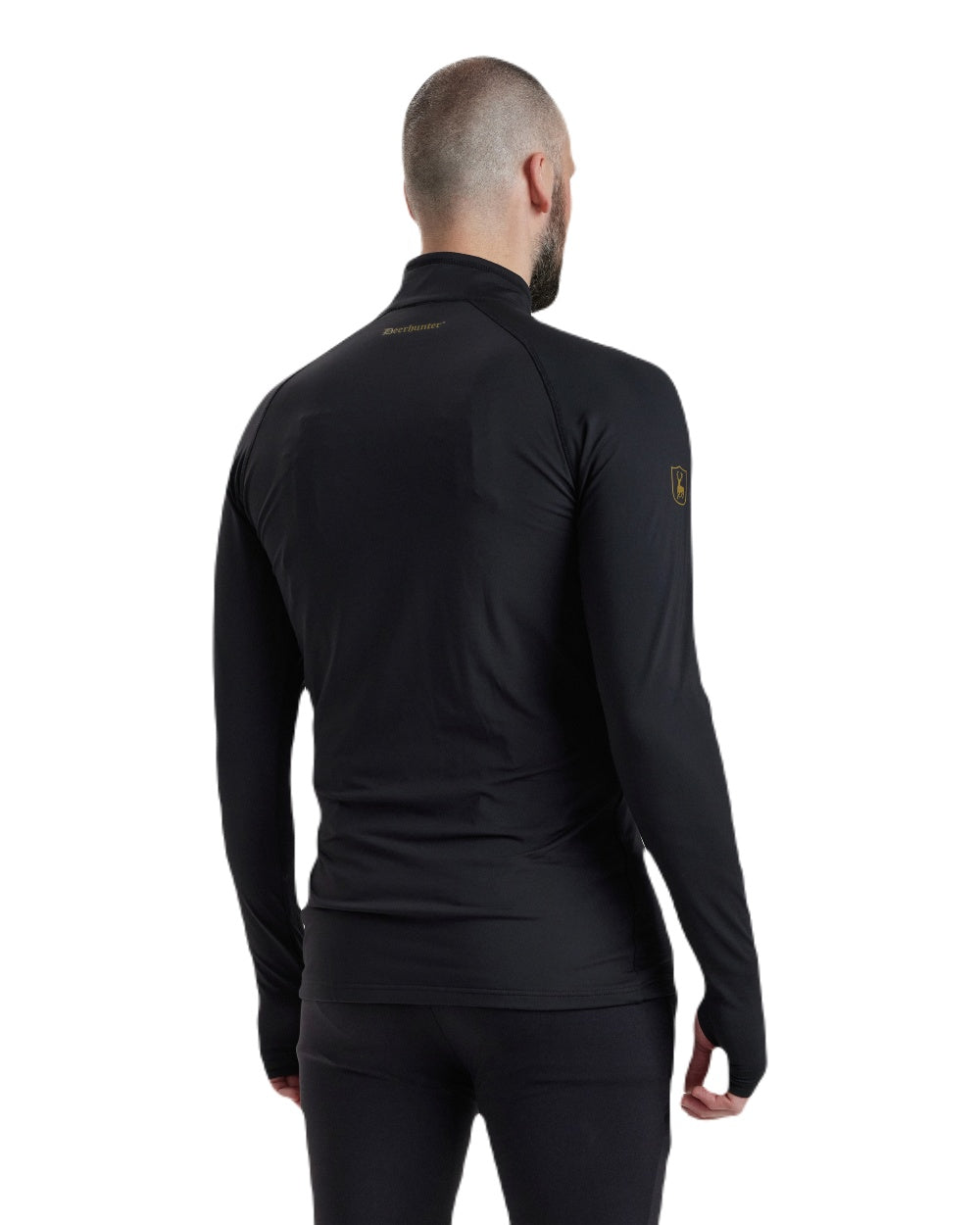 Black coloured Deerhunter Heat Undershirt with Zip Neck on white background 