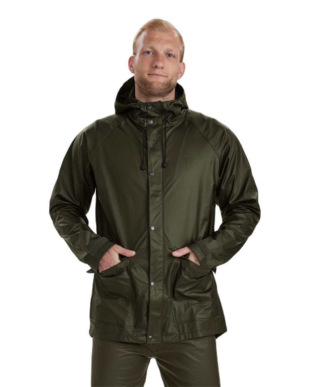 Art Green coloured Deerhunter Hurricane Rain Jacket on white background 