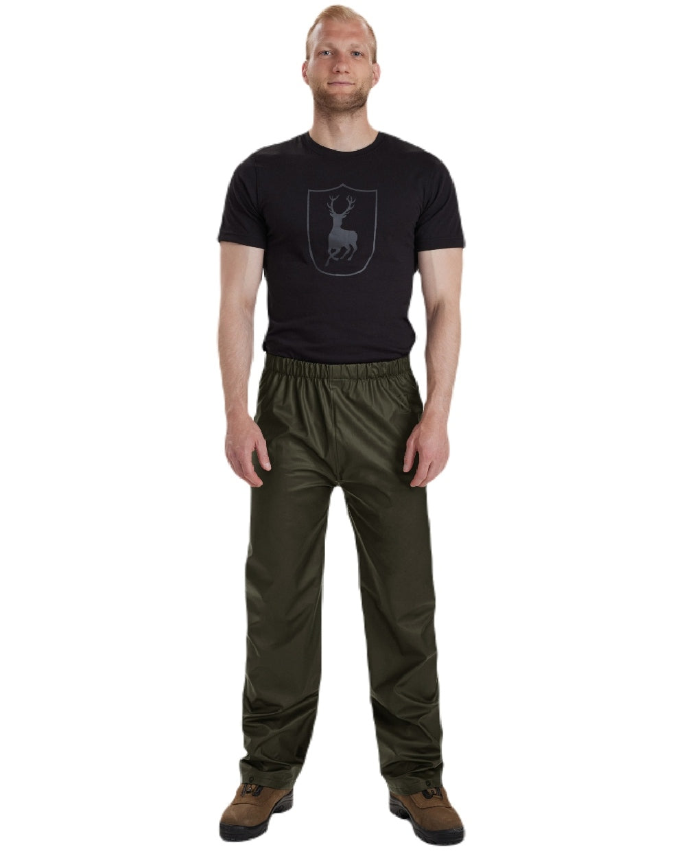 Art Green coloured Deerhunter Hurricane Rain Trousers on white background 