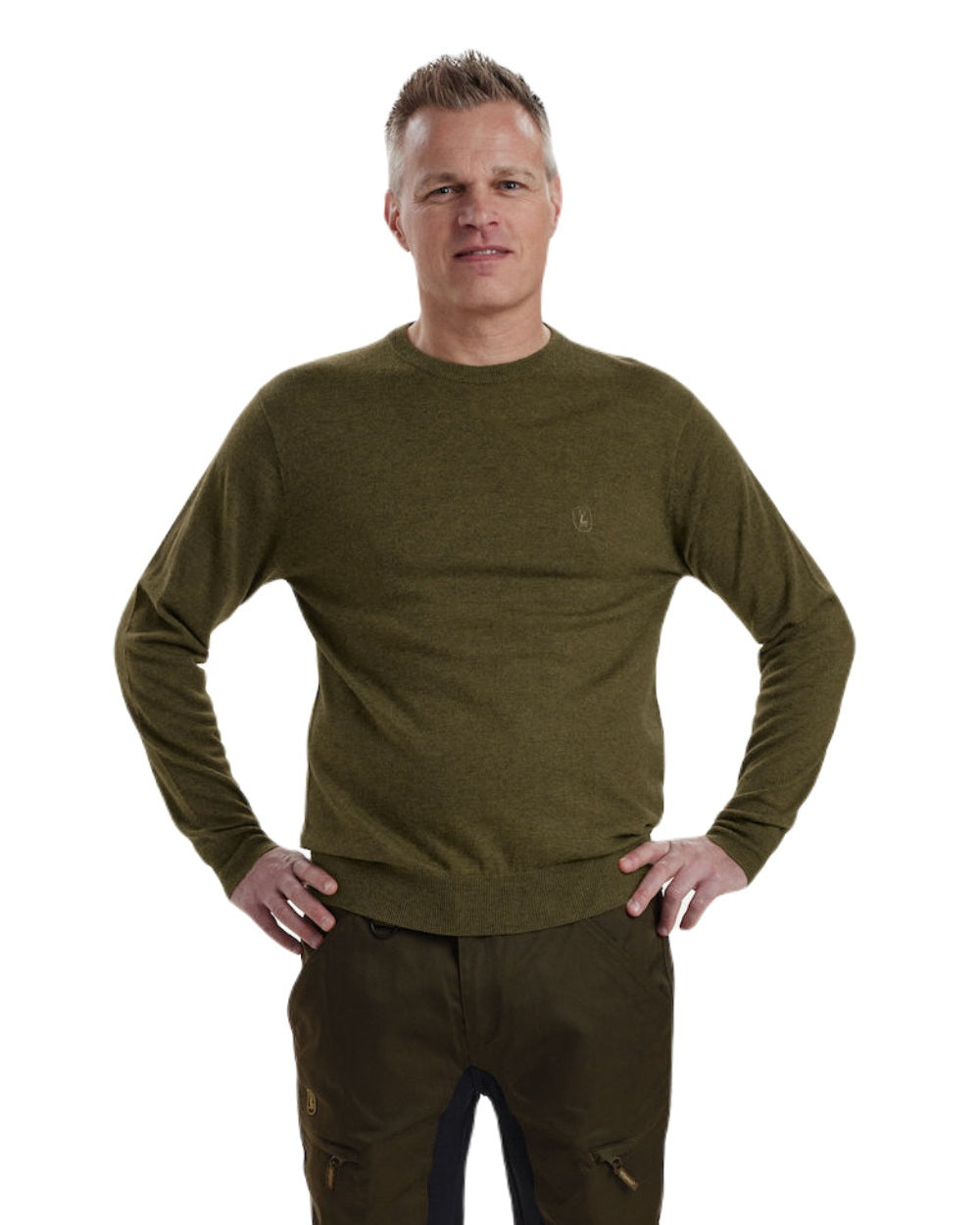 Cypress coloured Deerhunter Kingston Knit O-Neck Jumper on white background 