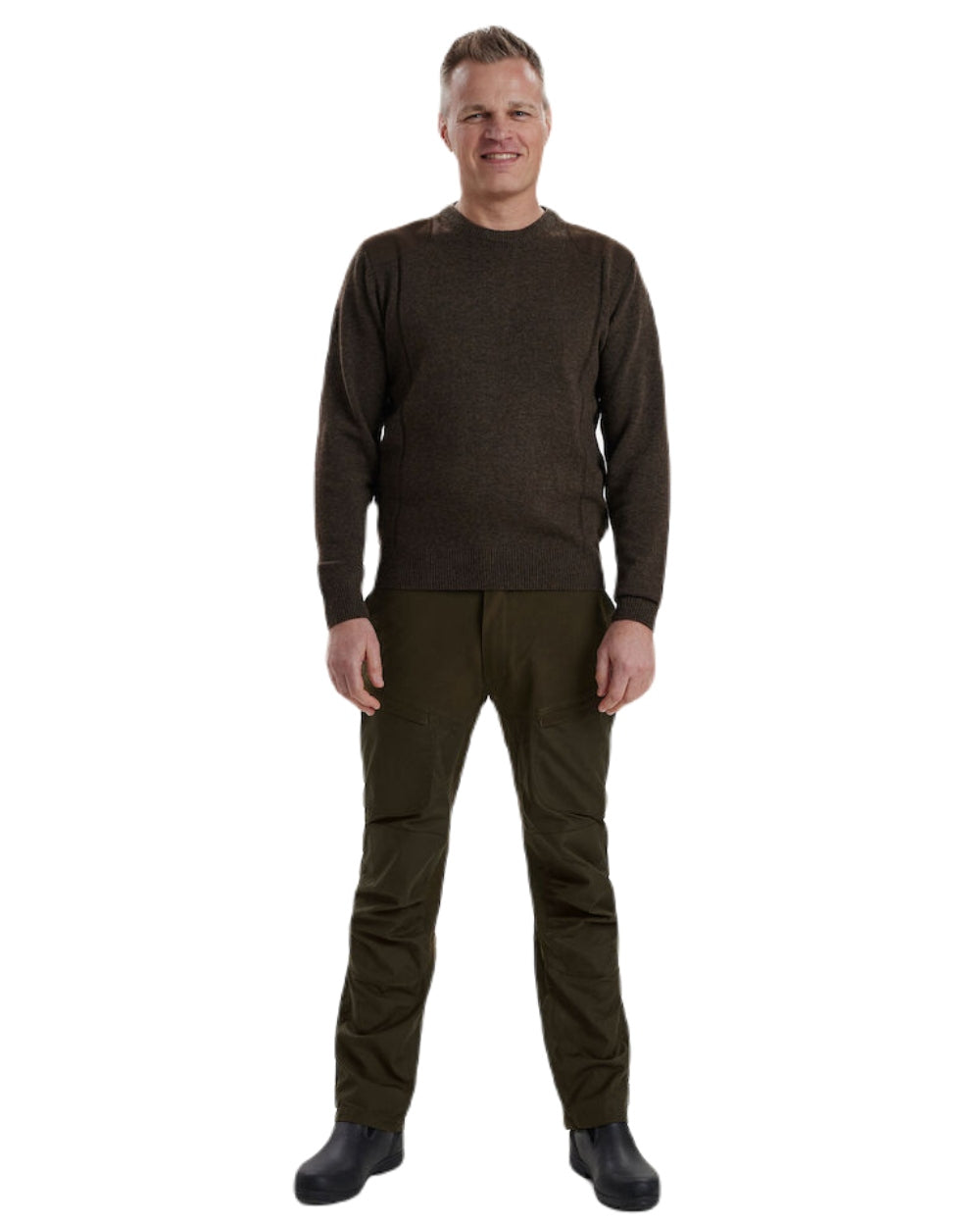 Dark Elm coloured Deerhunter Kingston Knit O-Neck Jumper on white background 