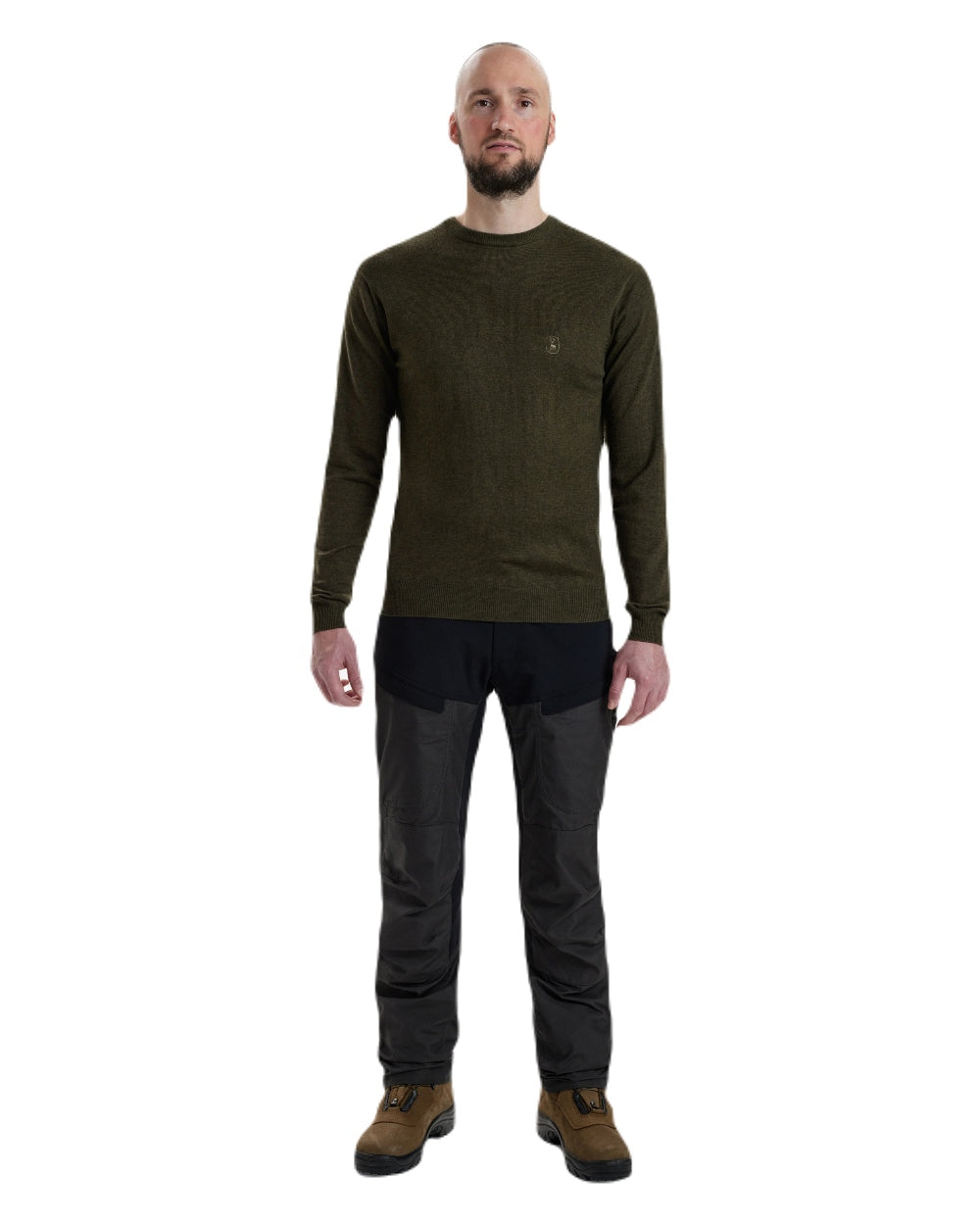 Green Melange coloured Deerhunter Kingston Knit O-Neck Jumper on white background 