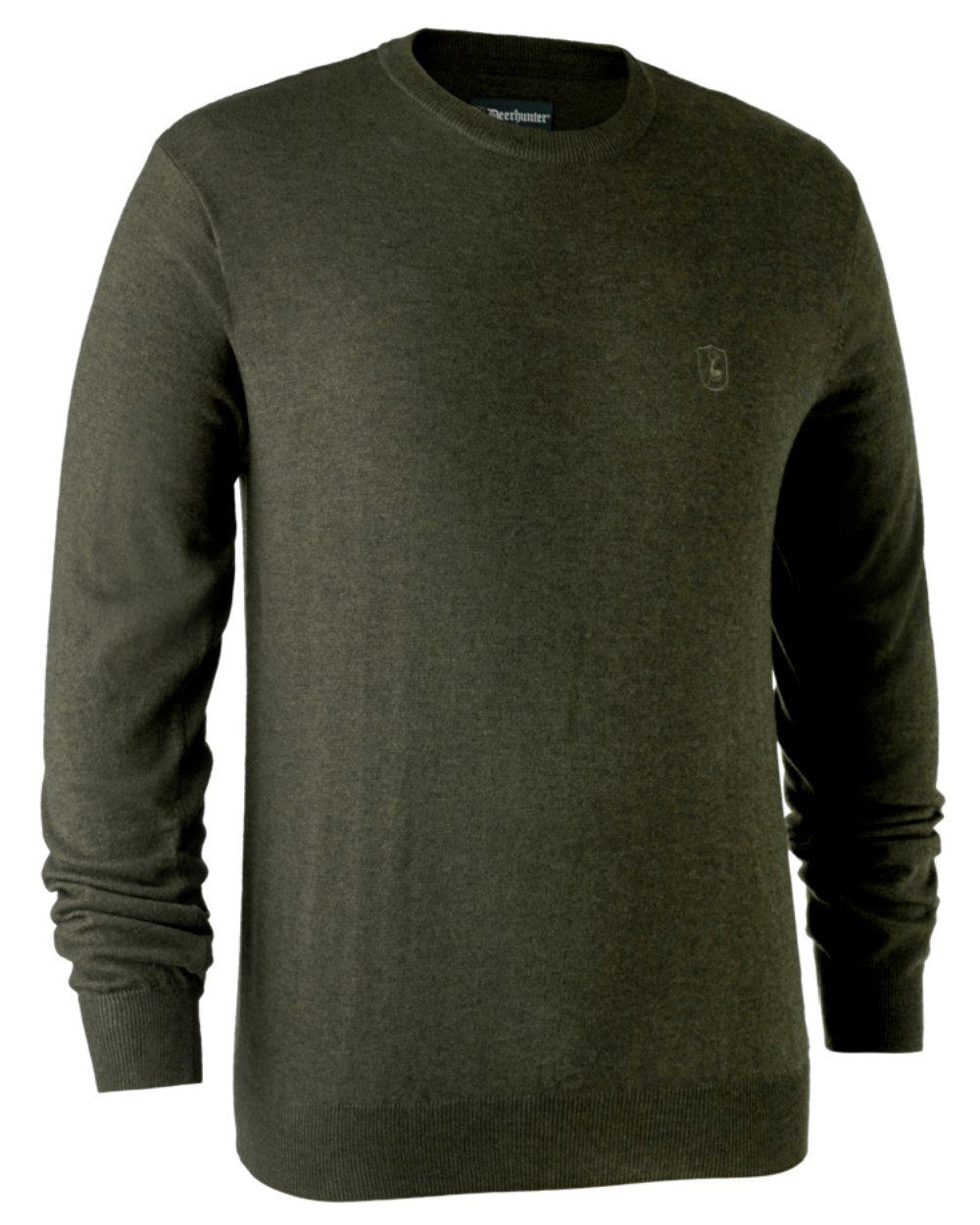Green Melange coloured Deerhunter Kingston Knit O-Neck Jumper on white background 
