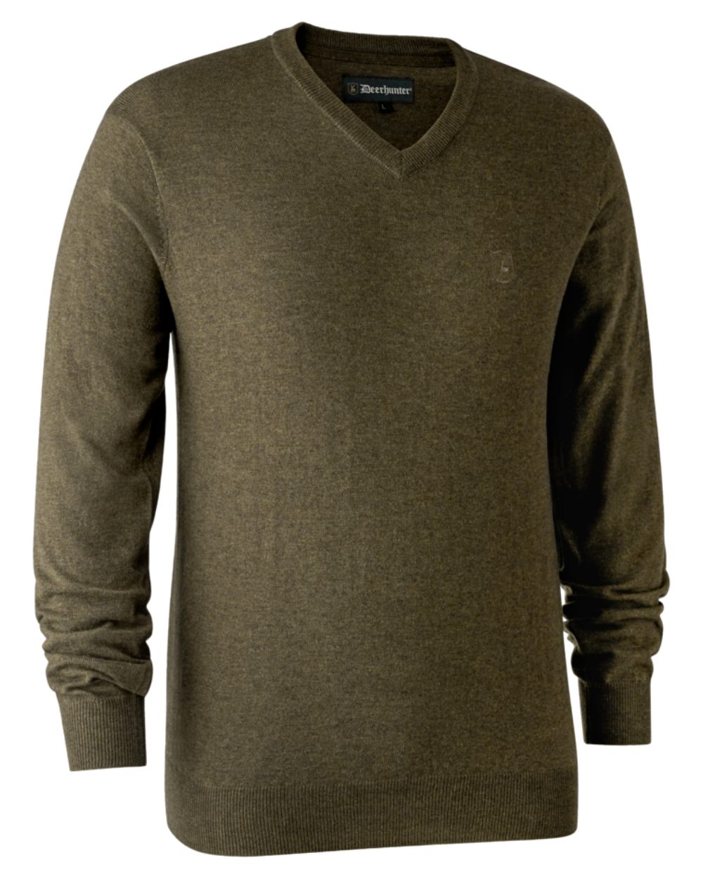 Cypress coloured Deerhunter Kingston Knit V-Neck Jumper on white background 