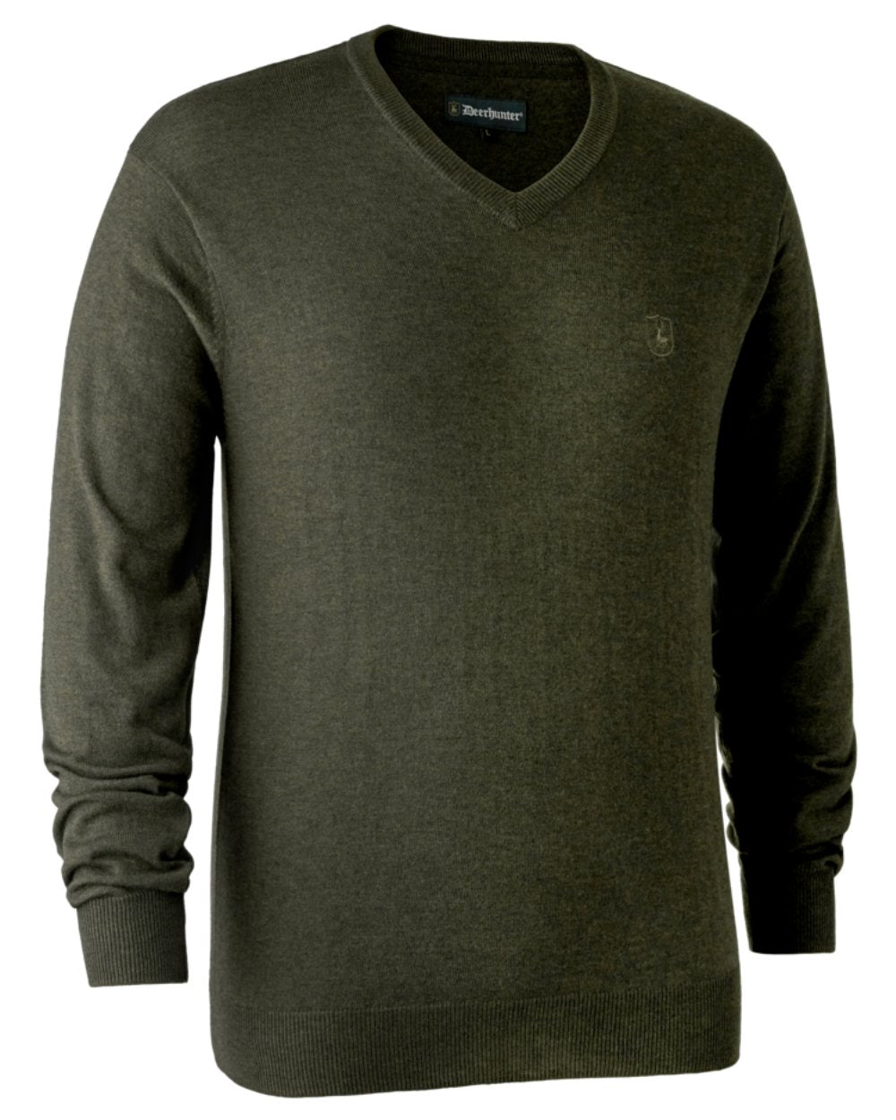 Green Melange coloured Deerhunter Kingston Knit V-Neck Jumper on white background 