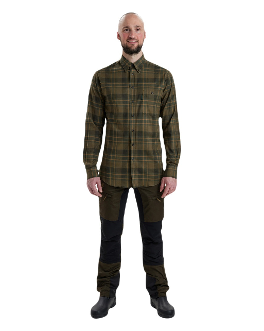 Green Check coloured Deerhunter Kyle Shirt on white background 