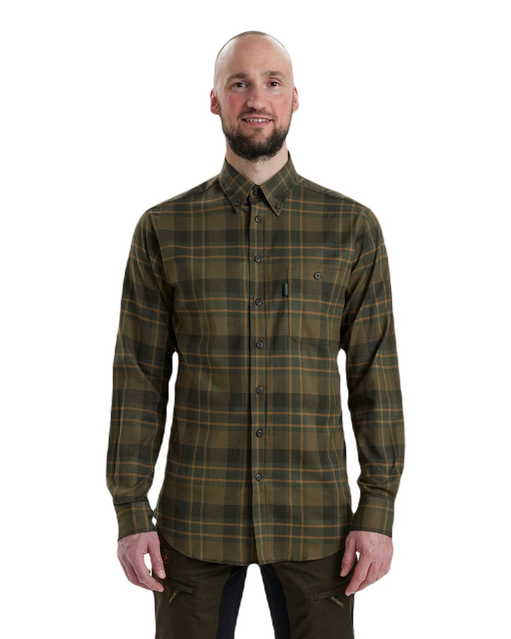 Green Check coloured Deerhunter Kyle Shirt on white background 