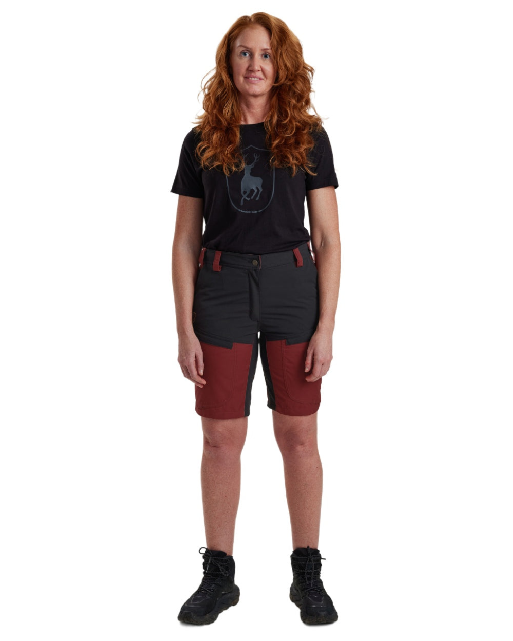 Oxblood Red coloured Deerhunter Lady Ann Shorts on white background 